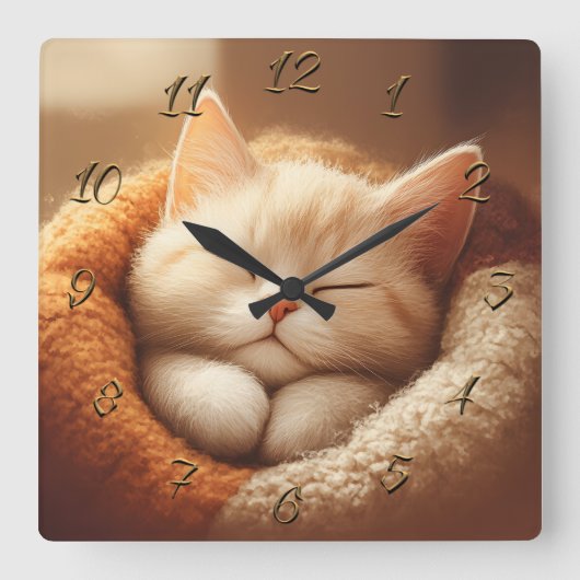 眠そうな子猫 スクエア壁時計 (正面)