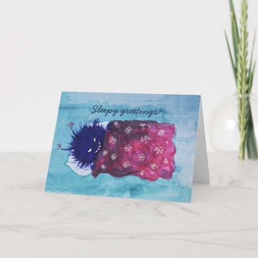 眠そうな挨拶が大好きリラックスの可愛い悪い虫 カード (正面)