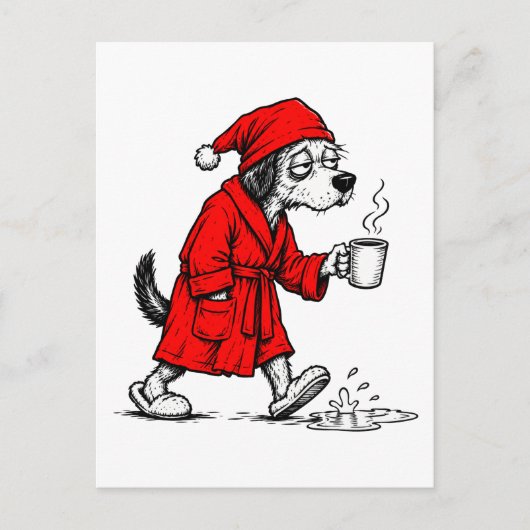 眠そうな朝のコーヒー犬 ポストカード (正面)
