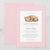 眠そうな水彩画の森のクマのベビーシャワー 招待状 (正面/裏面)