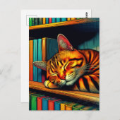 眠そうな漫画風の猫が寝ている ポストカード (正面/裏面)