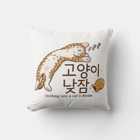 眠そうな猫とぶんげっぽんの韓国デザイン クッション (正面)