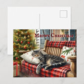 眠そうな猫とクリスマスツリー ポストカード (正面/裏面)