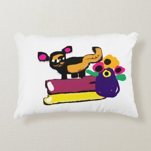 眠そうな猫と花 アクセントクッション (正面)