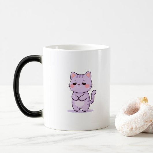 眠そうな猫のかわいいキャラクター モーフィングマグカップ (ドーナツ)