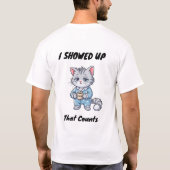 眠そうな猫の面白Tシャツ コーヒー Tシャツ (裏面)