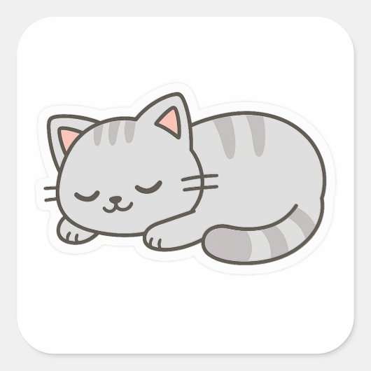 眠そうな猫PNGステッカー - かわいい透明猫 スクエアシール (正面)
