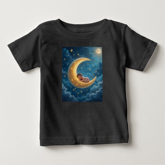 眠そうな赤ちゃんと月 Tシャツ (正面)