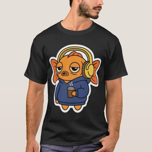 眠そうな金魚とコーヒー - 楽しい疲れたパーカー Tシャツ (正面)
