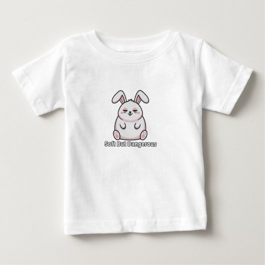 眠そうな面白いウサギの子供用男女兼用服 ベビーTシャツ (正面)