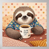 眠たそうな目をした誇張された漫画のナマケモノ ポスター (正面)