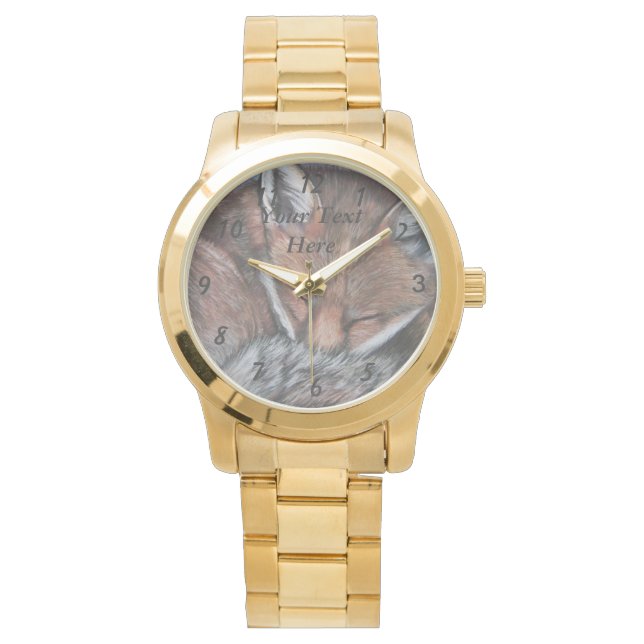 眠っているかわいい赤いキツネの野生動物の写真 腕時計 (正面)