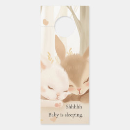 眠っているウサギと子鹿 ドアノブサイン