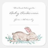 眠っているウサギの蔵書票、本のシール スクエアシール (正面)