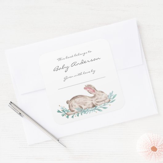 眠っているウサギの蔵書票、本のシール スクエアシール (封筒)