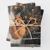 眠っているキツネお洒落素朴クリスマスの切り離 ラッピングペーパーシート (インサイチュ)