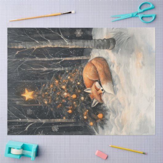 眠っているキツネお洒落素朴クリスマスの切り離 薄葉紙 (クラフト)