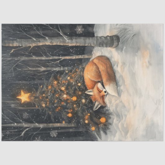 眠っているキツネお洒落素朴クリスマスの切り離 薄葉紙 (正面)