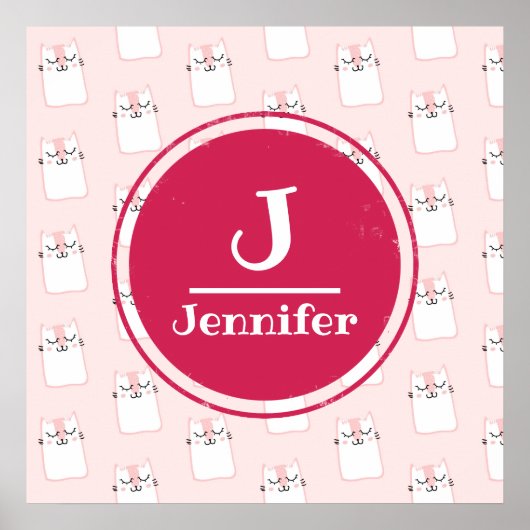 眠っているキティキャットパターンモノグラム ポスター (正面)