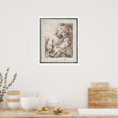 眠っているキリストの子と聖ヨセフ(ペン&b) ポスター (キッチン)