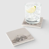 眠っているシーズー（犬）スズコースター、眠っている犬 ストーンコースター (横)