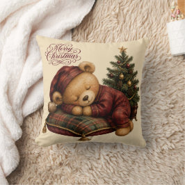 眠っているテディベアのクリスマスツリー クッション