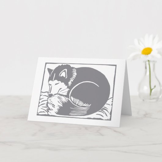 眠っているハスキーのグレーと白のグリーティングカード カード (小さな植物)