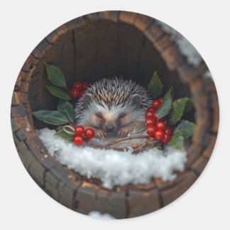 眠っているハリネズミのクリスマス ラウンドシール