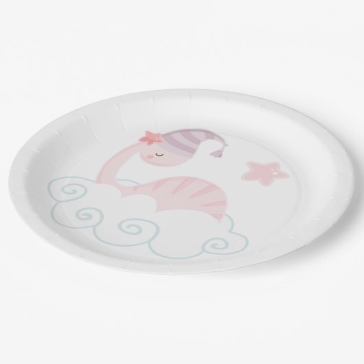 眠っているピンクの恐竜 ペーパープレート (アングル)