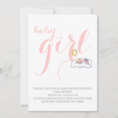 眠っているベビーガールシャワーエレガント文字ピンク 招待状 (正面)