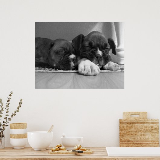眠っているボクサーの子犬のキャンバスの印刷 ポスター (キッチン)