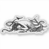 眠っている人魚のスケッチ、神話の生き物ビンタグ シール (正面)