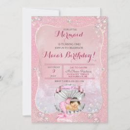 眠っている人魚の女の子ピンク真珠の貝 招待状