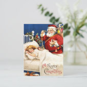 眠っている女の子と懐かしいヴィンテージサンタ シーズンポストカード (スタンド正面)