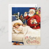 眠っている女の子と懐かしいヴィンテージサンタ シーズンポストカード (正面/裏面)