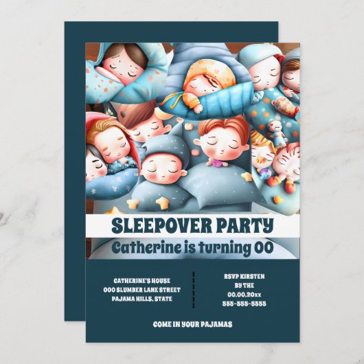 眠っている子供を眠る眠るパジャマ漫画おもしろい 招待状 (正面/裏面)