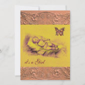 眠っている子供、蝶の黄色のピンクの赤ちゃんシャワー 招待状 (正面)