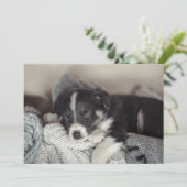 眠っている子犬のフラットデザイン シーズンカード (スタンド正面)