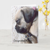 眠っている子犬の新しい子犬のグリーティングカード カード (黄色い花)