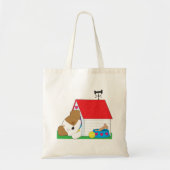 眠っている子犬の犬小屋 かわいいペット トートバッグ (正面)