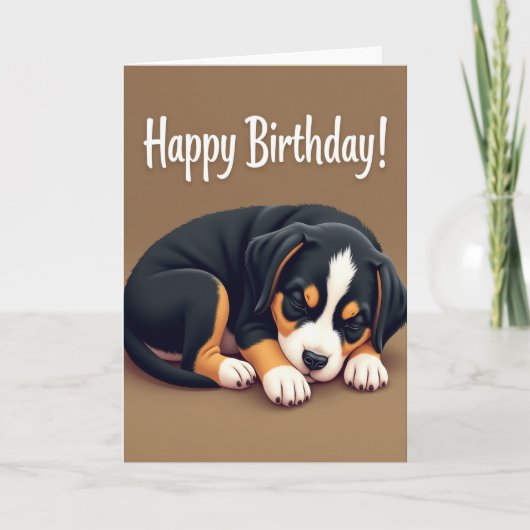 眠っている子犬の誕生日カード カード (正面)