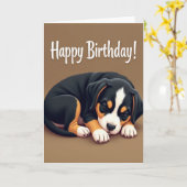 眠っている子犬の誕生日カード カード (黄色い花)