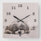 眠っている子犬 スクエア壁時計 (正面)