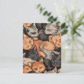 眠っている子猫のパターン ポストカード (スタンド正面)