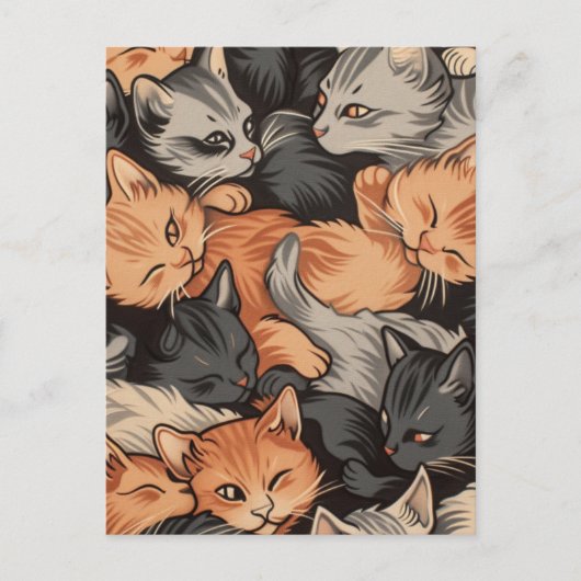 眠っている子猫のパターン ポストカード (正面)