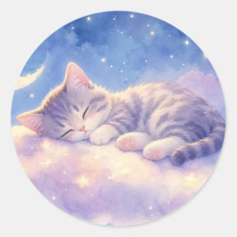 眠っている子猫の雲ステッカー ラウンドシール