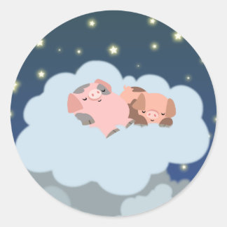 眠っている子豚の漫画のステッカー ラウンドシール
