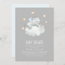 眠っている小さな象の少年 |灰色のベビーシャワー