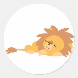 眠っている漫画のライオンの丸いステッカー ラウンドシール