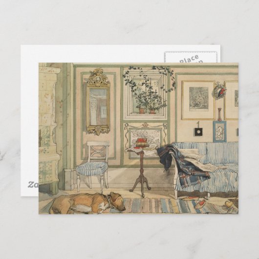 眠っている犬をスウェーデンの水彩画に置く ポストカード (正面/裏面)